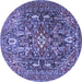 Round Machine Washable Persian Blue Traditional Rug, wshtr3789blu