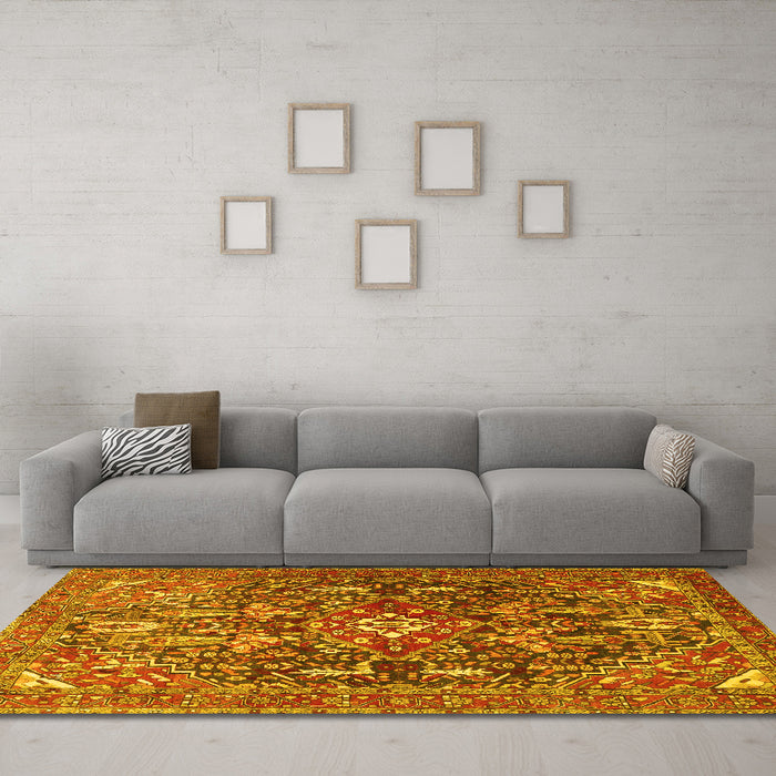 Machine Washable Persian Yellow Traditional Rug in a Living Room, wshtr3789yw