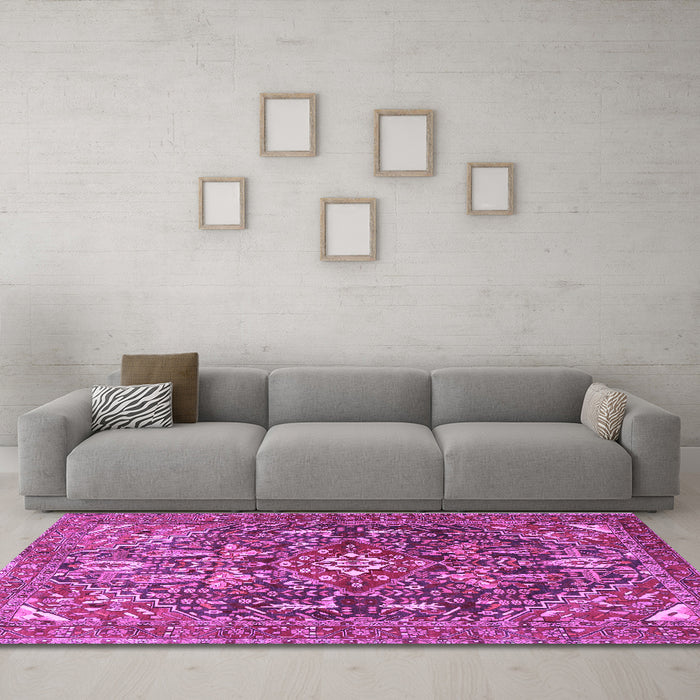 Machine Washable Persian Purple Traditional Area Rugs in a Living Room, wshtr3789pur
