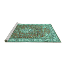 Sideview of Machine Washable Medallion Turquoise Traditional Area Rugs, wshtr378turq