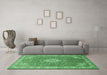 Machine Washable Medallion Emerald Green Traditional Area Rugs in a Living Room,, wshtr378emgrn