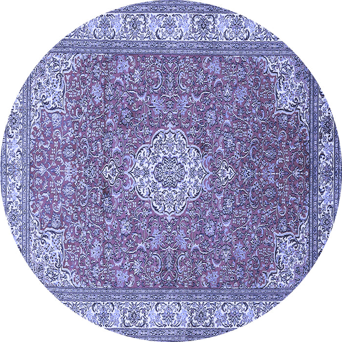 Round Machine Washable Medallion Blue Traditional Rug, wshtr378blu