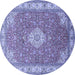 Round Machine Washable Medallion Blue Traditional Rug, wshtr378blu