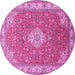 Round Machine Washable Medallion Pink Traditional Rug, wshtr378pnk