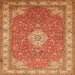 Round Machine Washable Medallion Orange Traditional Area Rugs, wshtr378org