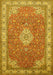 Machine Washable Medallion Yellow Traditional Rug, wshtr378yw