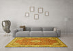 Machine Washable Medallion Yellow Traditional Rug in a Living Room, wshtr378yw