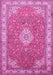 Machine Washable Medallion Pink Traditional Rug, wshtr378pnk