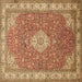 Square Machine Washable Medallion Brown Traditional Rug, wshtr378brn