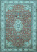 Machine Washable Medallion Light Blue Traditional Rug, wshtr378lblu