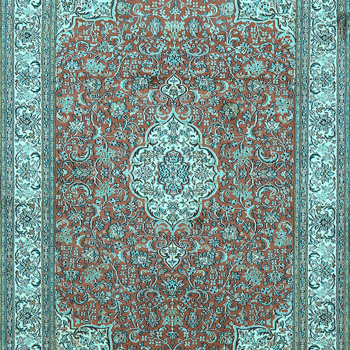 Machine Washable Medallion Light Blue Traditional Rug, wshtr378lblu
