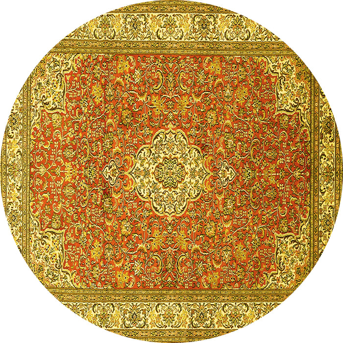 Round Medallion Yellow Traditional Rug, tr378yw