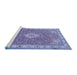 Sideview of Machine Washable Medallion Blue Traditional Rug, wshtr378blu