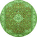 Machine Washable Medallion Green Traditional Area Rugs, wshtr378grn