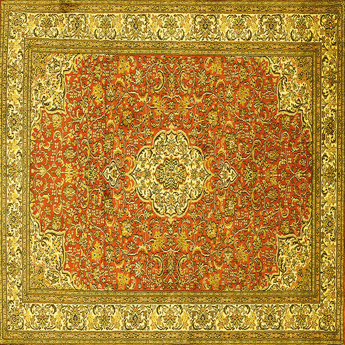 Square Machine Washable Medallion Yellow Traditional Rug, wshtr378yw