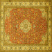 Square Machine Washable Medallion Yellow Traditional Rug, wshtr378yw