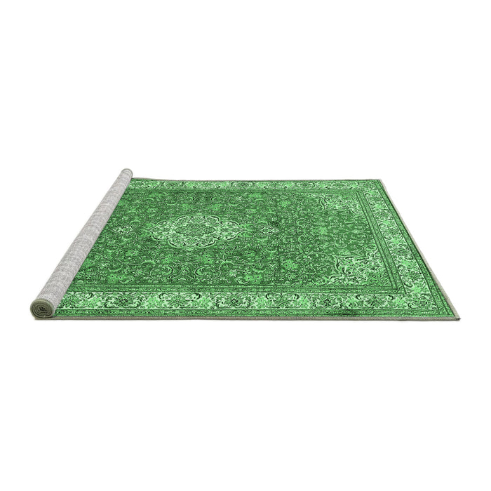 Sideview of Machine Washable Medallion Emerald Green Traditional Area Rugs, wshtr378emgrn