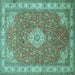 Square Machine Washable Medallion Turquoise Traditional Area Rugs, wshtr378turq