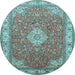 Round Medallion Light Blue Traditional Rug, tr378lblu