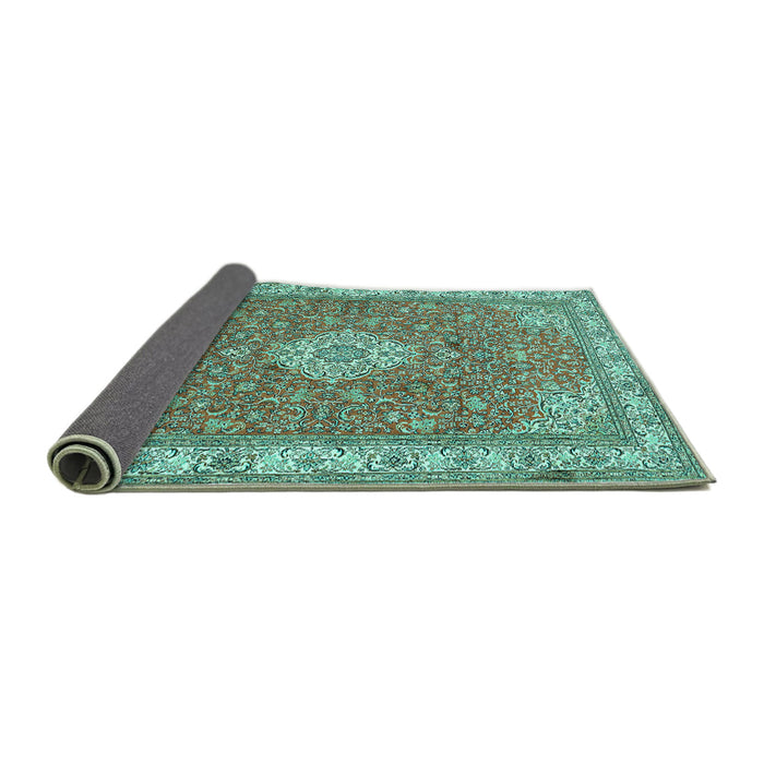 Sideview of Medallion Turquoise Traditional Rug, tr378turq