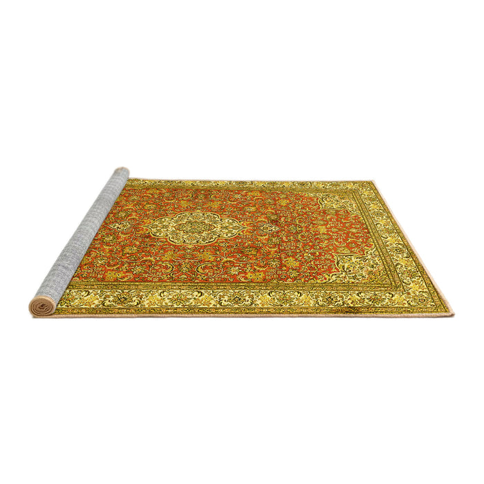 Sideview of Machine Washable Medallion Yellow Traditional Rug, wshtr378yw