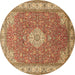 Round Machine Washable Medallion Brown Traditional Rug, wshtr378brn