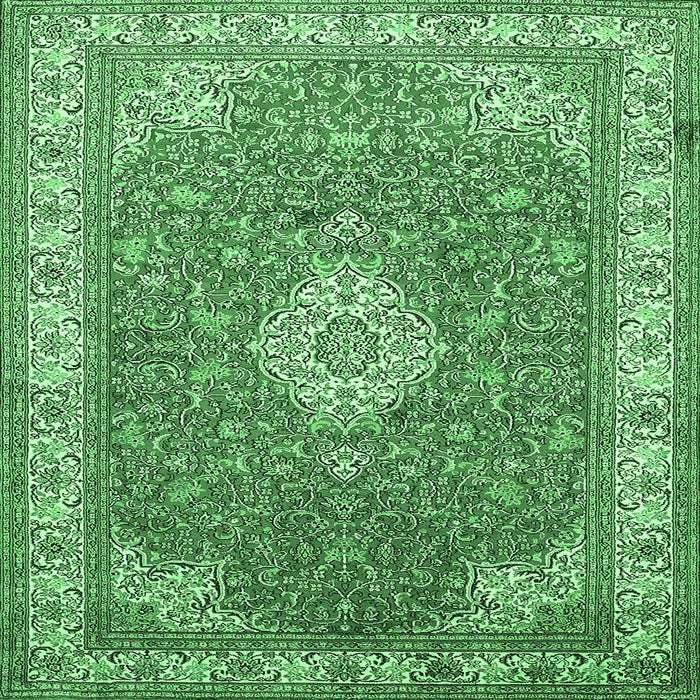 Square Medallion Emerald Green Traditional Rug, tr378emgrn