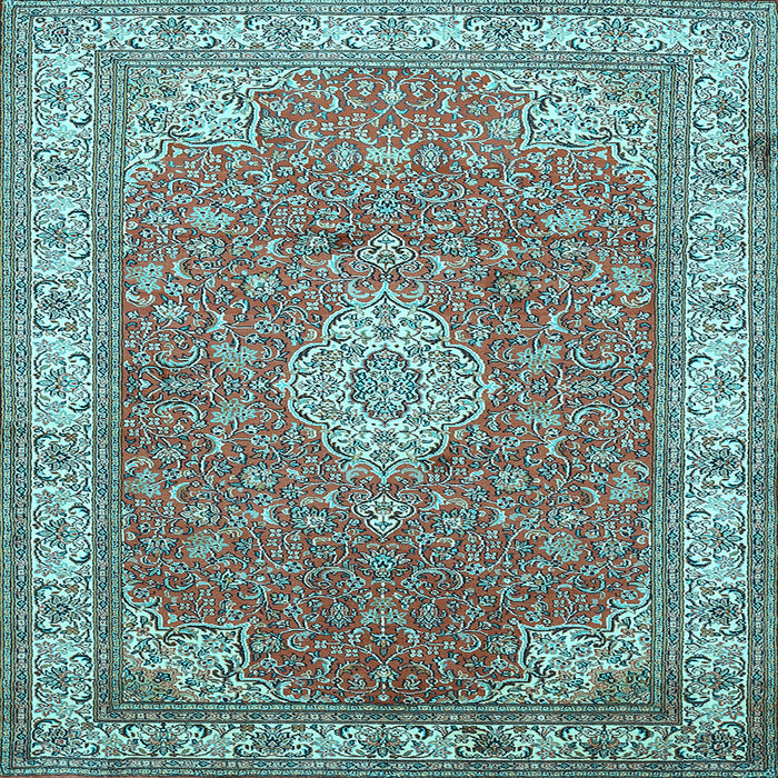 Square Machine Washable Medallion Light Blue Traditional Rug, wshtr378lblu