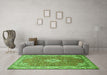 Machine Washable Medallion Green Traditional Area Rugs in a Living Room,, wshtr378grn