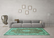 Machine Washable Medallion Turquoise Traditional Area Rugs in a Living Room,, wshtr378turq