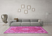 Machine Washable Medallion Pink Traditional Rug in a Living Room, wshtr378pnk