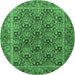 Round Machine Washable Persian Emerald Green Traditional Area Rugs, wshtr3790emgrn