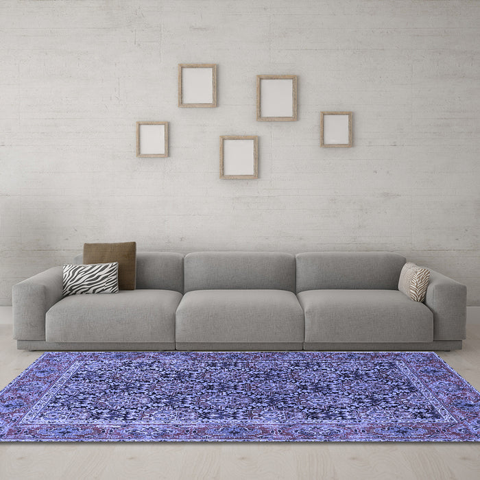 Machine Washable Persian Blue Traditional Rug in a Living Room, wshtr3790blu