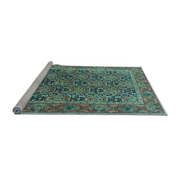 Sideview of Machine Washable Persian Light Blue Traditional Rug, wshtr3790lblu
