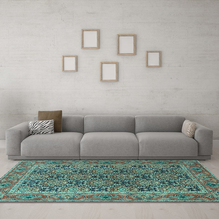 Machine Washable Persian Light Blue Traditional Rug in a Living Room, wshtr3790lblu