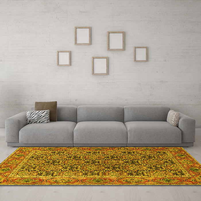 Machine Washable Persian Yellow Traditional Rug in a Living Room, wshtr3790yw