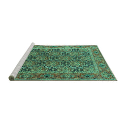 Sideview of Machine Washable Persian Turquoise Traditional Area Rugs, wshtr3790turq
