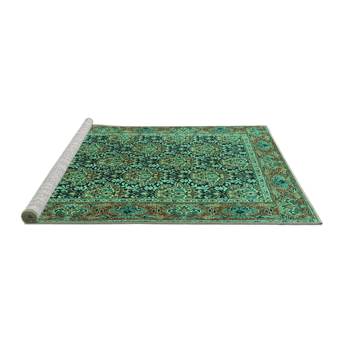 Sideview of Machine Washable Persian Turquoise Traditional Area Rugs, wshtr3790turq