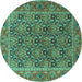 Round Machine Washable Persian Turquoise Traditional Area Rugs, wshtr3790turq