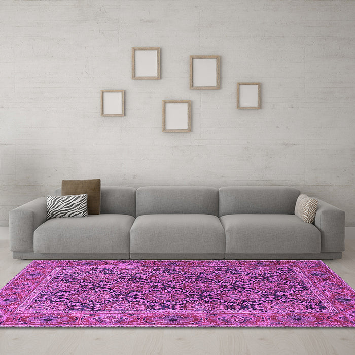Machine Washable Persian Purple Traditional Area Rugs in a Living Room, wshtr3790pur