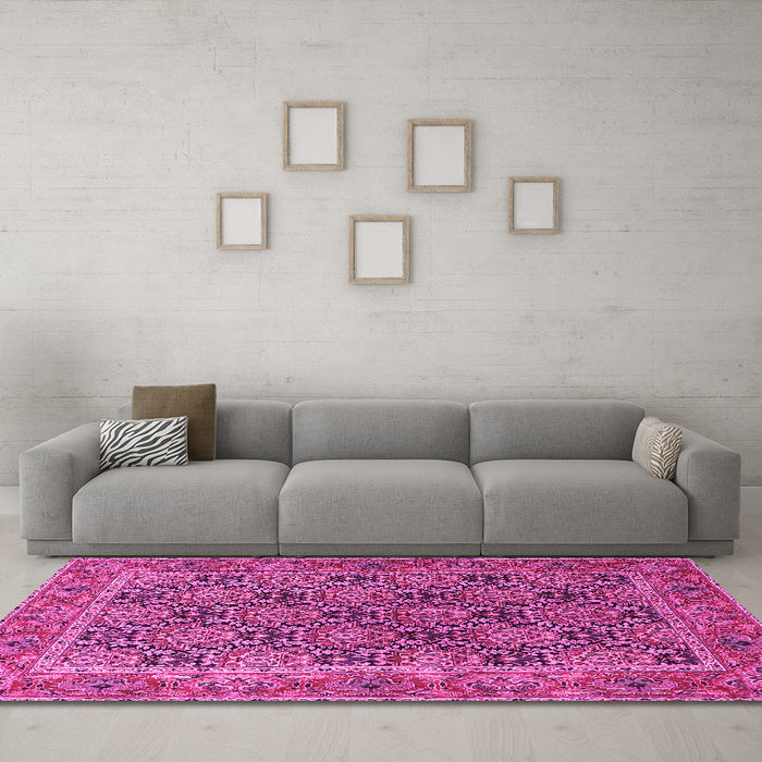 Machine Washable Persian Pink Traditional Rug in a Living Room, wshtr3790pnk
