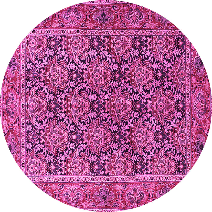 Round Machine Washable Persian Pink Traditional Rug, wshtr3790pnk