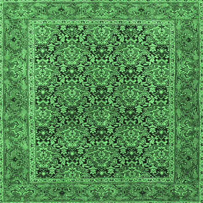 Square Machine Washable Persian Emerald Green Traditional Area Rugs, wshtr3790emgrn