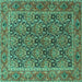 Square Machine Washable Persian Turquoise Traditional Area Rugs, wshtr3790turq