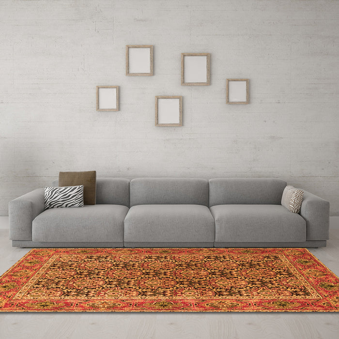 Machine Washable Persian Orange Traditional Area Rugs in a Living Room, wshtr3790org