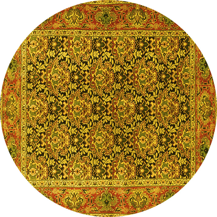 Round Machine Washable Persian Yellow Traditional Rug, wshtr3790yw