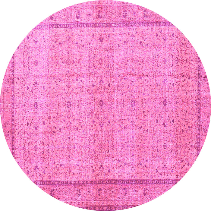 Round Machine Washable Persian Pink Traditional Rug, wshtr3791pnk
