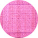 Round Machine Washable Persian Pink Traditional Rug, wshtr3791pnk