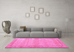 Machine Washable Persian Pink Traditional Rug in a Living Room, wshtr3791pnk