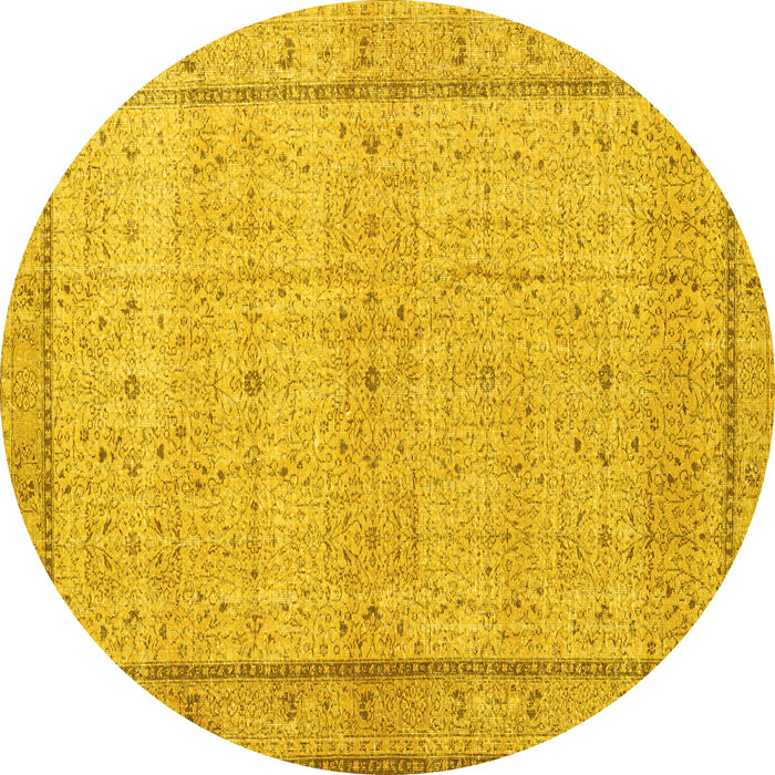 Round Machine Washable Persian Yellow Traditional Rug, wshtr3791yw